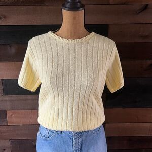 White Stag Womens Yellow Short Sleeve Crew Neck Ribbed Knit Sweater Top
